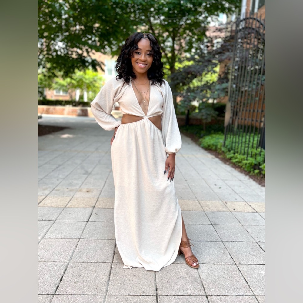 Deep-V Long Sleeve Cut-Out Maxi Dress